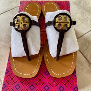 Tory Burch Mini Miller Sandal, size 7, new, never worn, color-black cherry